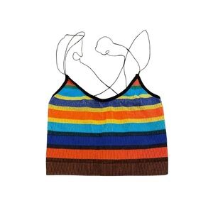 Urban Outfitters Out From Under Rainbow Striped Ribbed Crop Cami Top Size Small